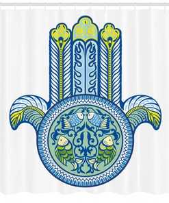 Hamsa Shower Curtain - Asian Mysticism And Koi Fish Print For Bathroom Decor