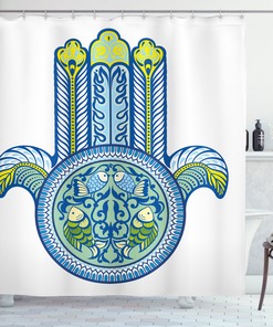 Hamsa Shower Curtain - Asian Mysticism And Koi Fish Print For Bathroom Decor