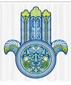 Hamsa Shower Curtain - Asian Mysticism And Koi Fish Print For Bathroom Decor