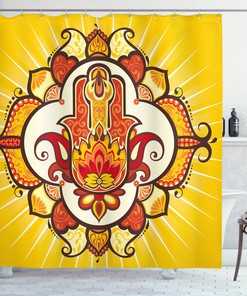 Hamsa Shower Curtain - Sun Aura Energy Print For Bathroom Decor