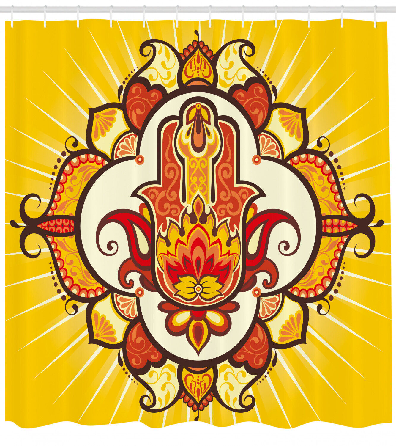Hamsa Shower Curtain - Sun Aura Energy Print For Bathroom Decor