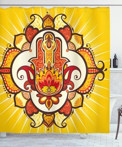 Hamsa Shower Curtain - Sun Aura Energy Print For Bathroom Decor