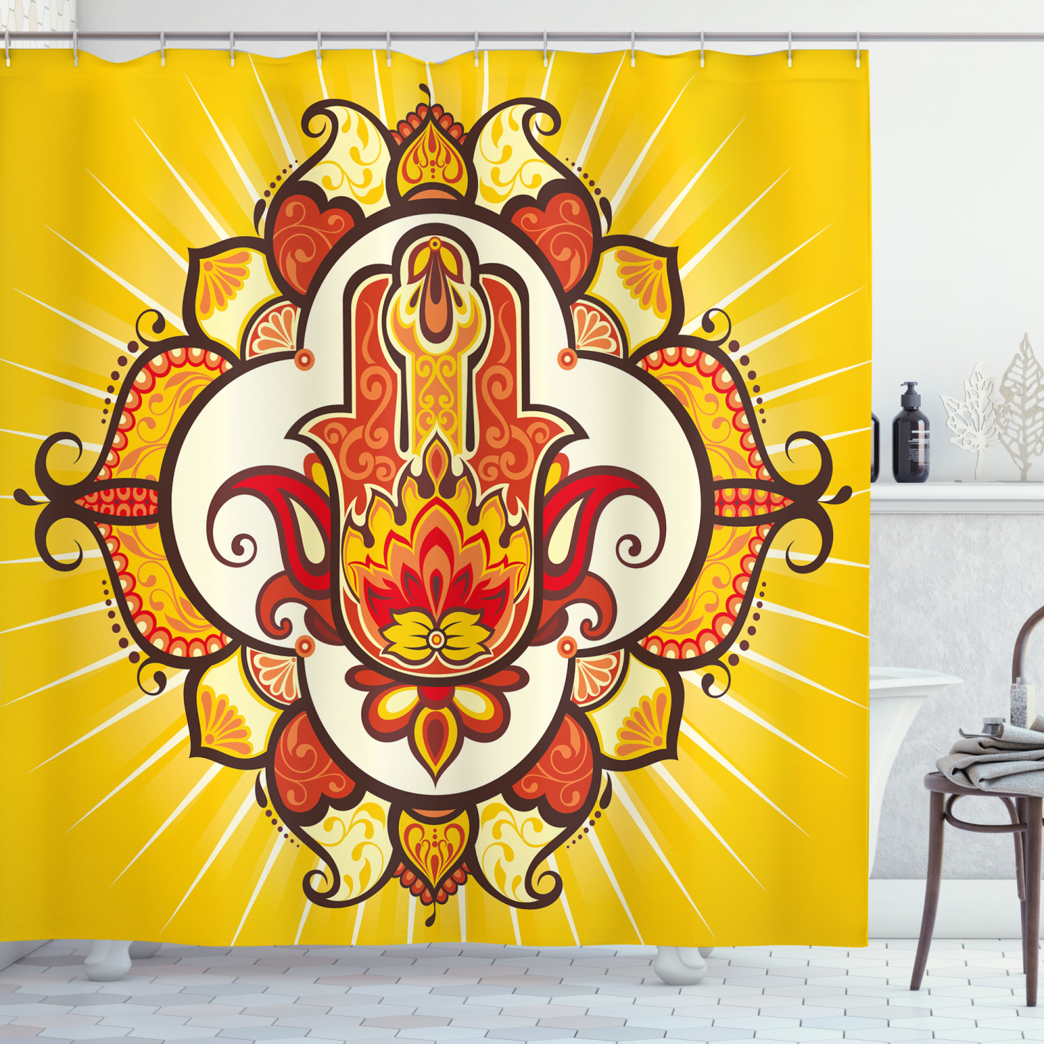 Hamsa Shower Curtain - Sun Aura Energy Print For Bathroom Decor