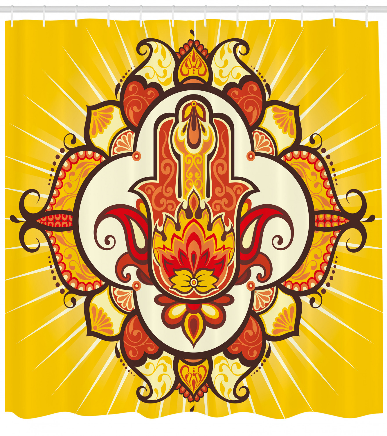 Hamsa Shower Curtain - Sun Aura Energy Print For Bathroom Decor