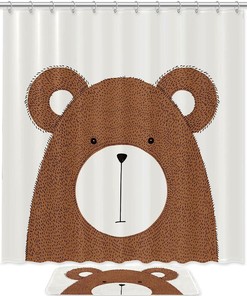 Hand Drawn Bear Design Waterproof Shower Curtain for Your Bathroom