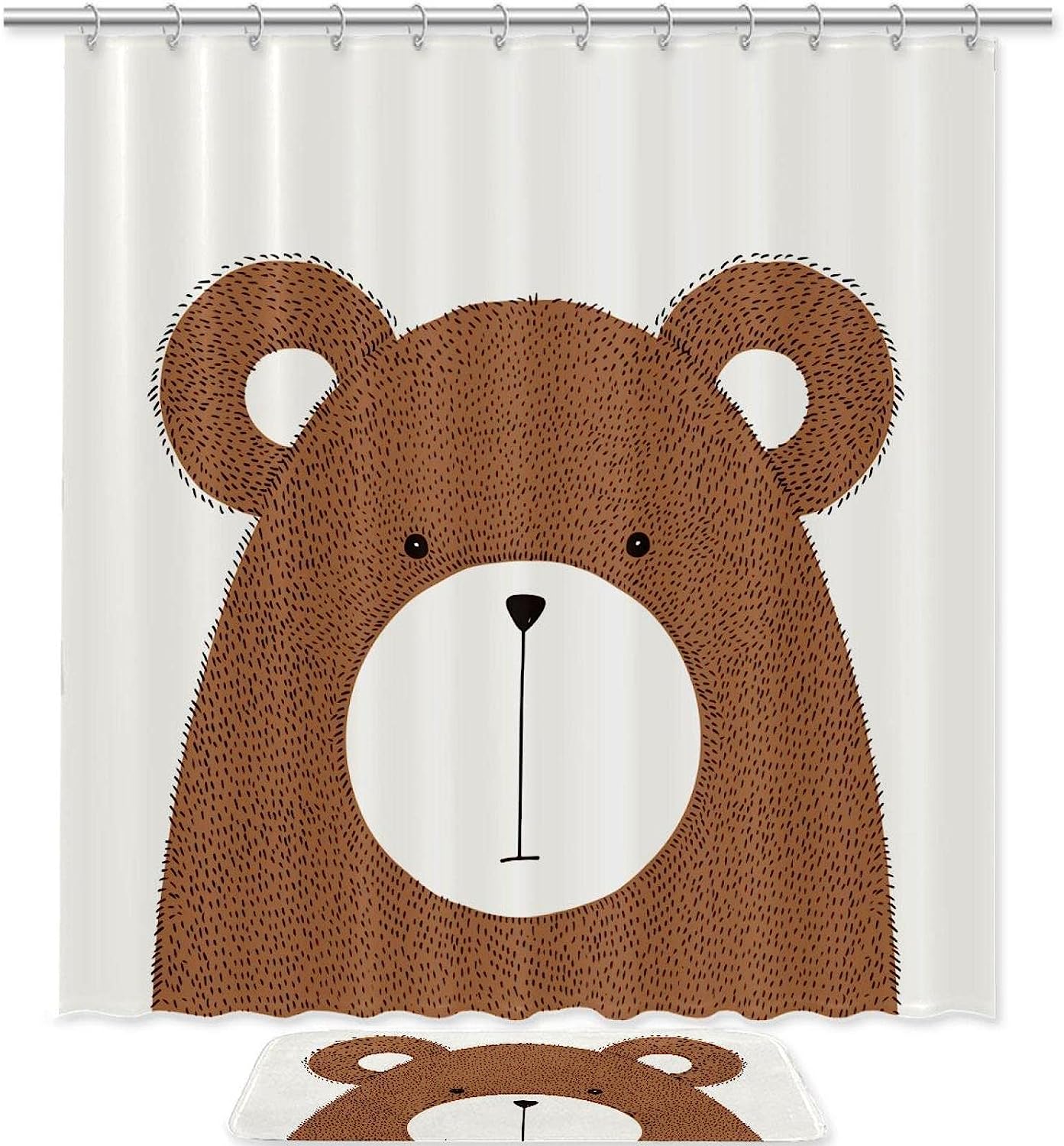 Hand Drawn Bear Design Waterproof Shower Curtain for Your Bathroom