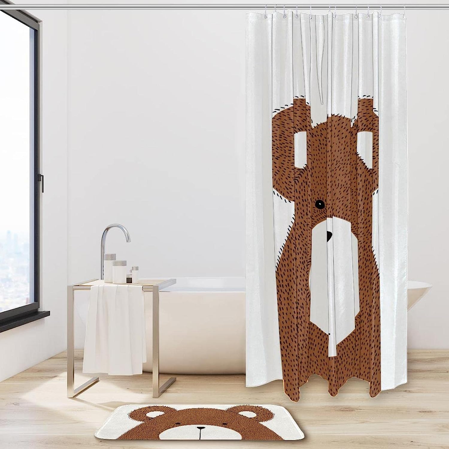 Hand Drawn Bear Design Waterproof Shower Curtain for Your Bathroom