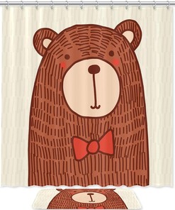 Hand Drawn Bear Shower Curtain - Waterproof Bathroom Decoration Accessory