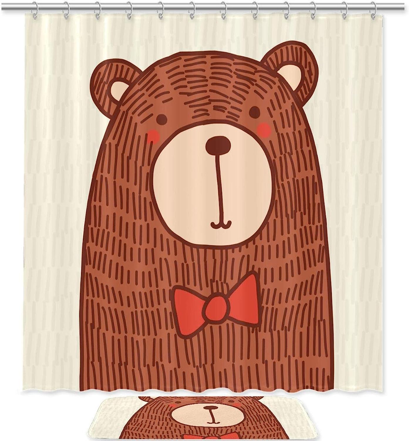 Hand Drawn Bear Shower Curtain - Waterproof Bathroom Decoration Accessory