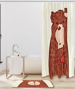 Hand Drawn Bear Shower Curtain - Waterproof Bathroom Decoration Accessory