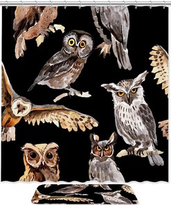 Hand Drawn Brown Owl Bird Shower Curtain - Waterproof Fabric Bathroom Decoration