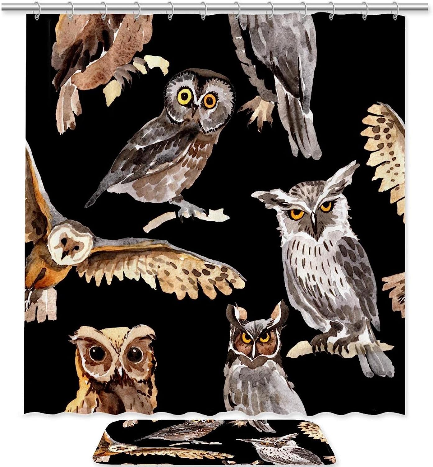 Hand Drawn Brown Owl Bird Shower Curtain - Waterproof Fabric Bathroom Decoration