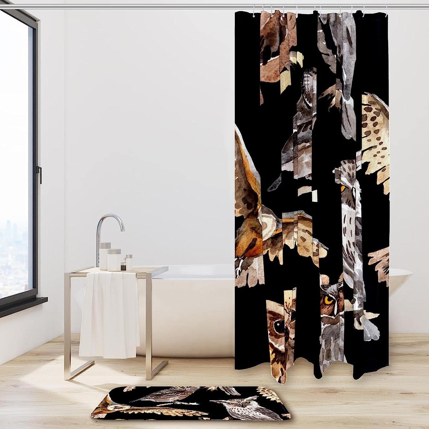 Hand Drawn Brown Owl Bird Shower Curtain - Waterproof Fabric Bathroom Decoration