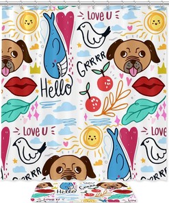 Hand Drawn Cartoon Dogs Shower Curtain - Waterproof Fabric Bathroom Decoration