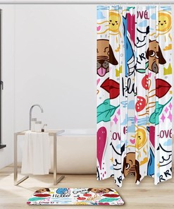 Hand Drawn Cartoon Dogs Shower Curtain - Waterproof Fabric Bathroom Decoration