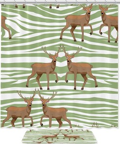 Hand Drawn Deer Shower Curtain - Waterproof Fabric Bathroom Decoration