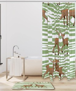 Hand Drawn Deer Shower Curtain - Waterproof Fabric Bathroom Decoration
