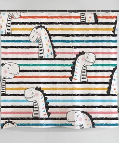 Hand Drawn Dinosaurs Art Shower Curtain - Childish And Colorful Bathroom Decoration