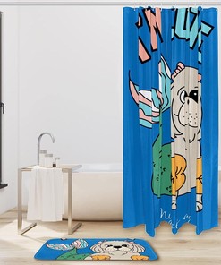Hand Drawn Dog Puppy With Mermaid Tail Shower Curtain - Waterproof Fabric Bathroom Decor
