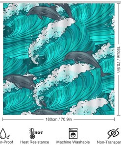 Hand Drawn Dolphin Shower Curtain for Bathroom - Unique Shower Curtain Decor for Nature Lovers