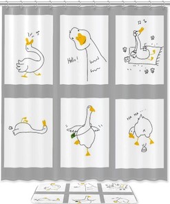 Hand Drawn Ducks Shower Curtain - Waterproof Fabric Bathroom Decoration
