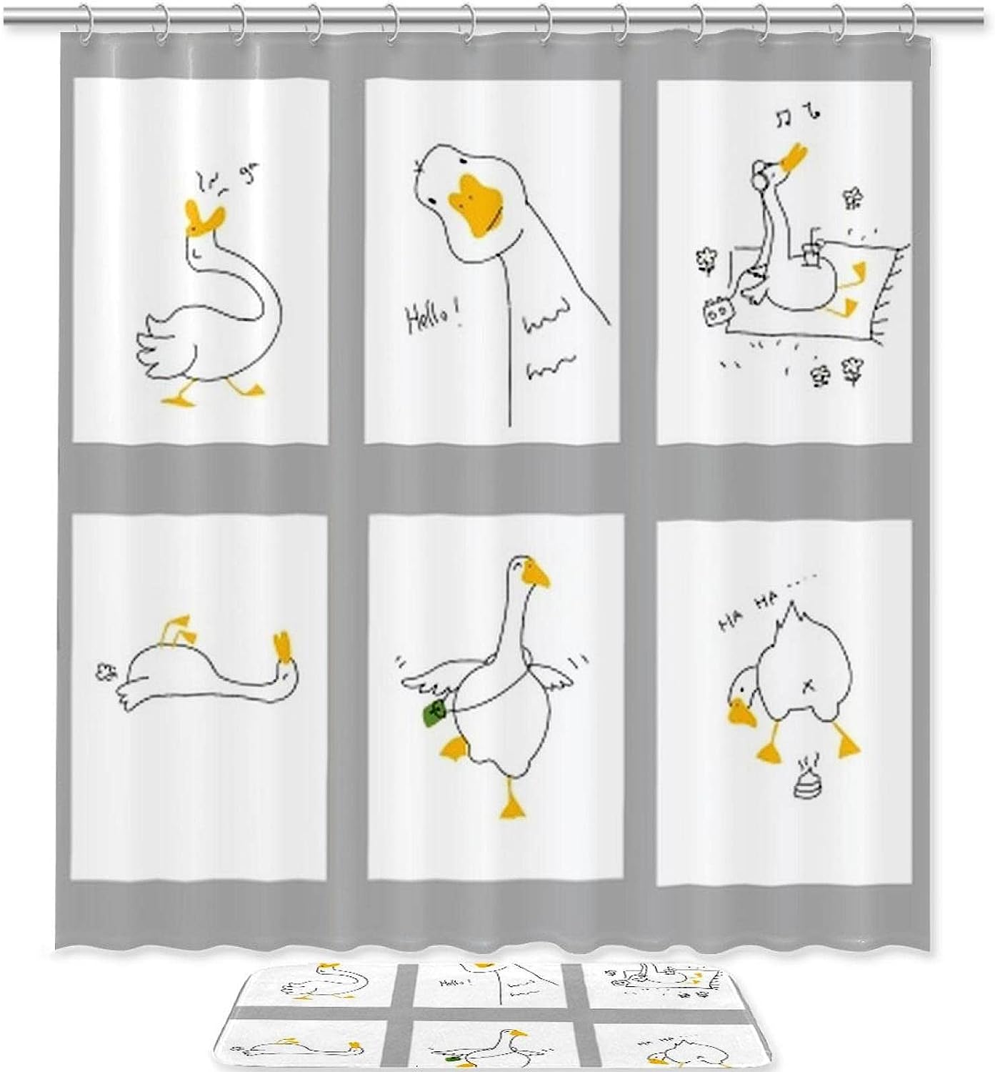Hand Drawn Ducks Shower Curtain - Waterproof Fabric Bathroom Decoration