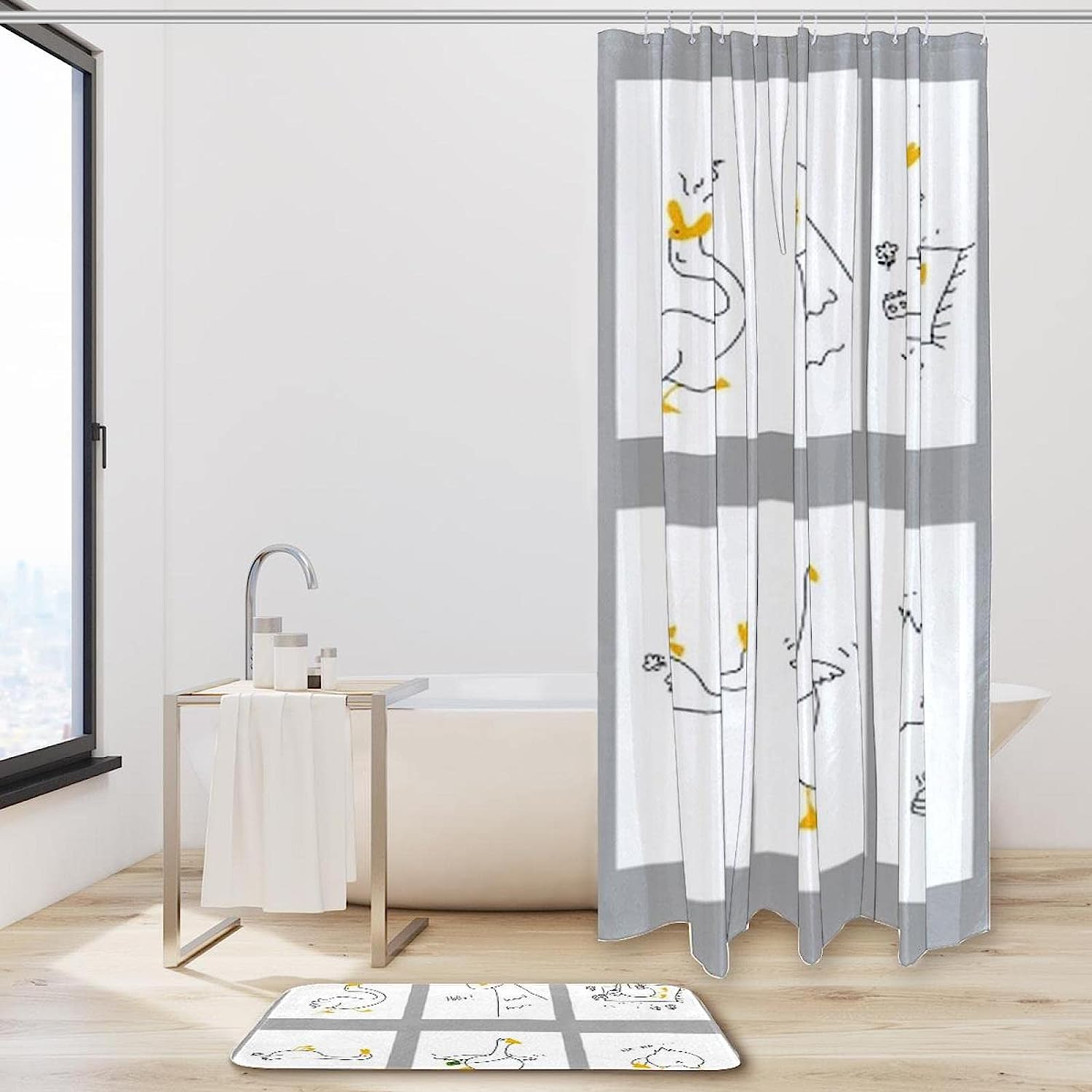 Hand Drawn Ducks Shower Curtain - Waterproof Fabric Bathroom Decoration