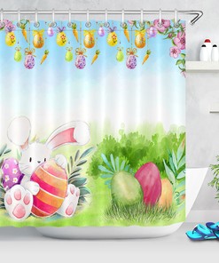 Hand Drawn Easter Eggs Rabbit Carrots Grass Shower Curtain - Bathroom Decoration For Holiday