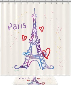 Hand Drawn Eiffel Tower Shower Curtain - Waterproof Fabric Bathroom Decoration