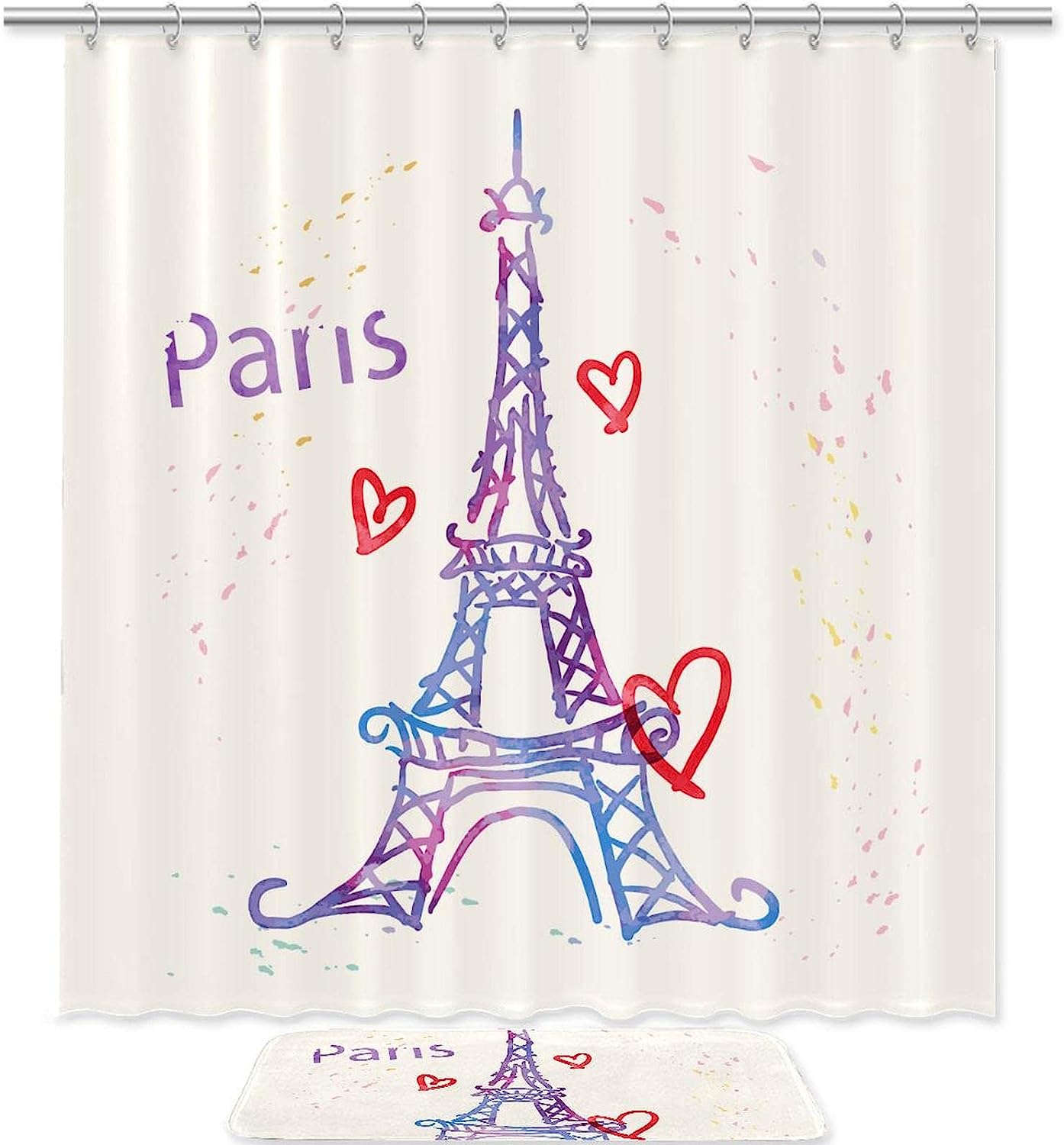 Hand Drawn Eiffel Tower Shower Curtain - Waterproof Fabric Bathroom Decoration