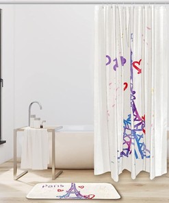 Hand Drawn Eiffel Tower Shower Curtain - Waterproof Fabric Bathroom Decoration