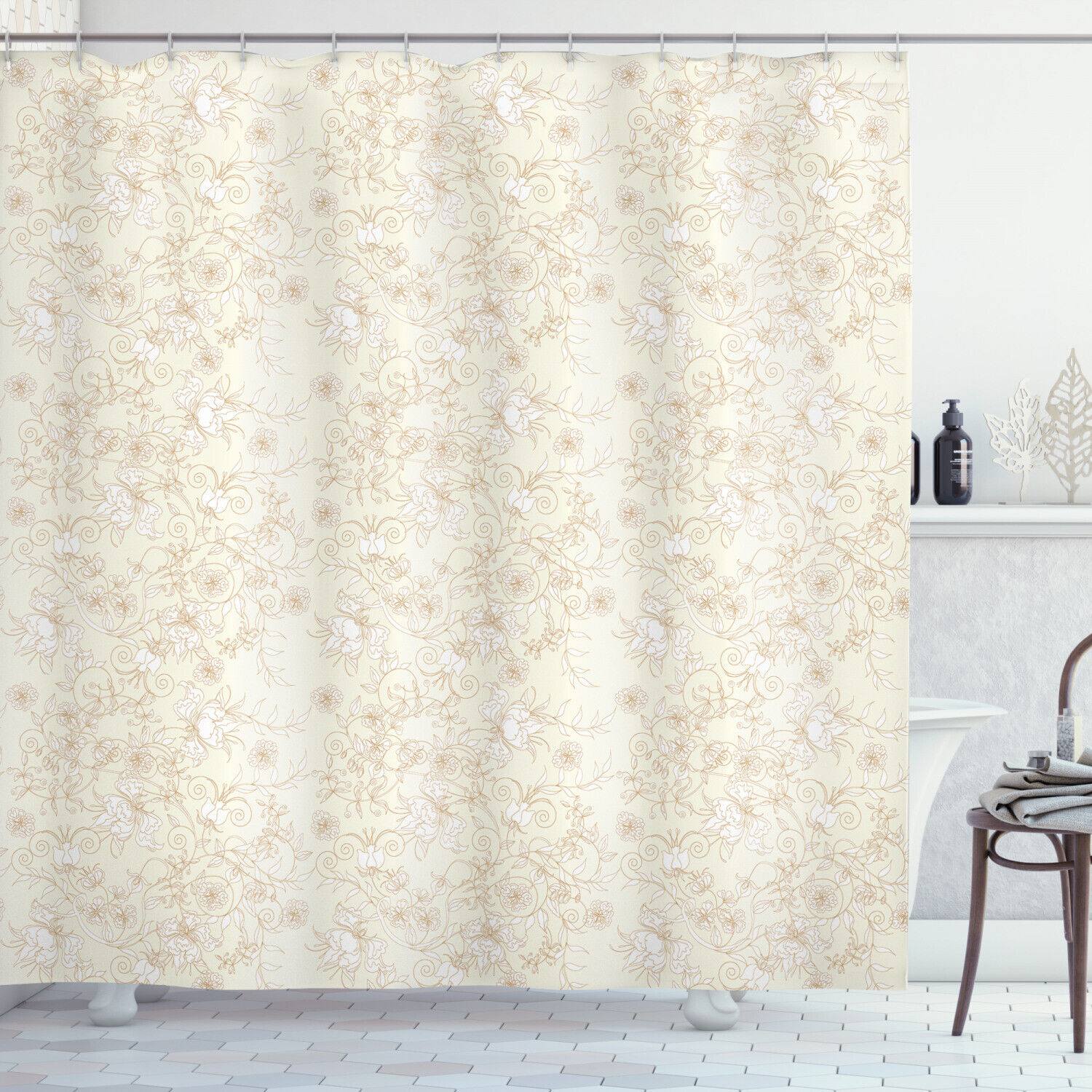 Hand Drawn Floral Botanical Leaf Shower Curtain