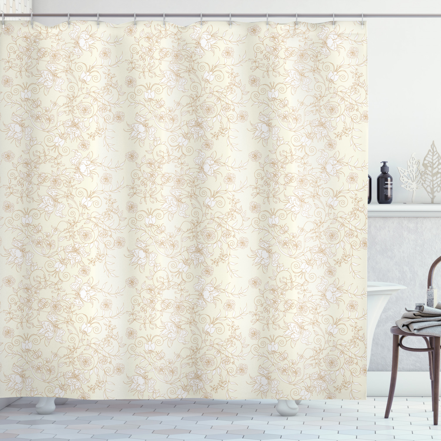 Hand Drawn Floral Botanical Leaf Shower Curtain - Image 3