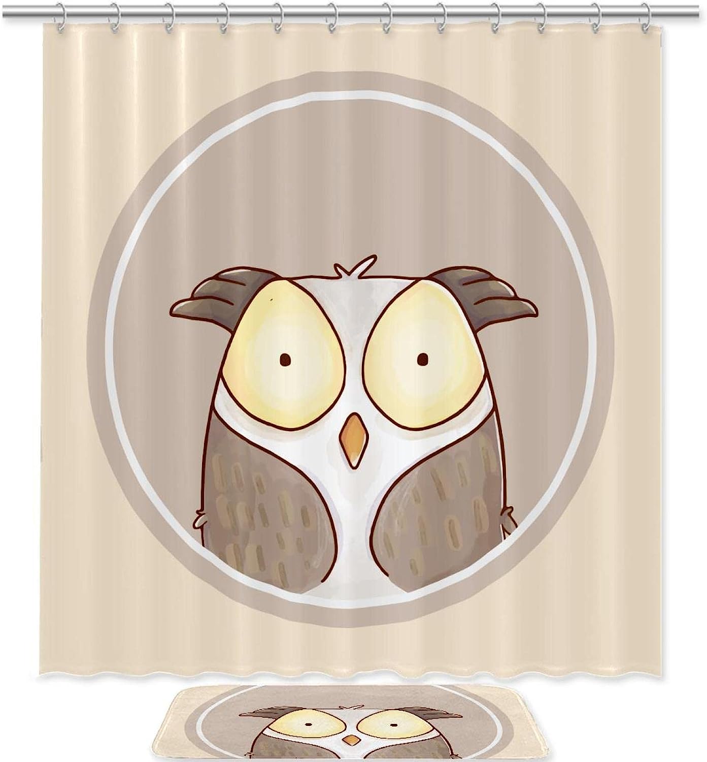 Hand Drawn Forest Animals Owl Shower Curtain - Waterproof Fabric Bathroom Decoration