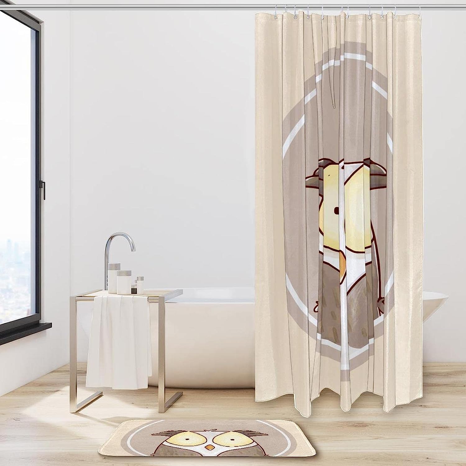 Hand Drawn Forest Animals Owl Shower Curtain - Waterproof Fabric Bathroom Decoration
