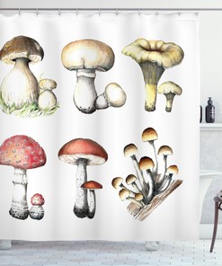 Hand Drawn Fungus Mushroom Shower Curtain - Unique and Artistic Bathroom Decor