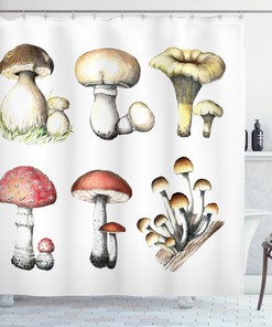 Hand Drawn Fungus Mushroom Shower Curtain - Unique and Artistic Bathroom Decor