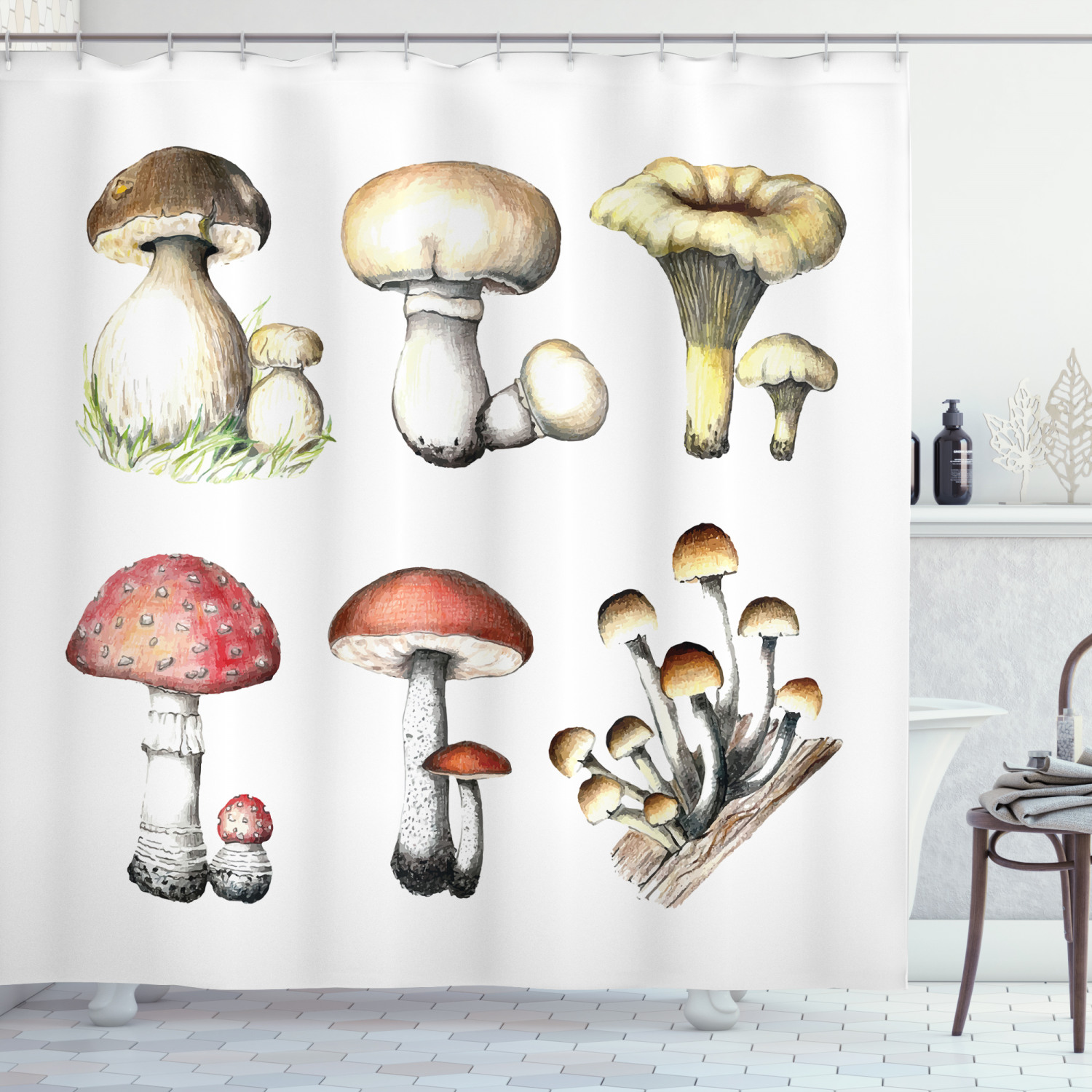 Hand Drawn Fungus Mushroom Shower Curtain - Unique and Artistic Bathroom Decor