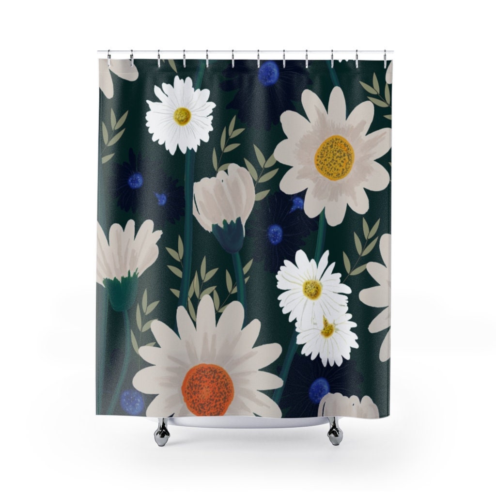 Hand Drawn Garden Flowers Daisies Shower Curtain - Lovely Housewarming Gift