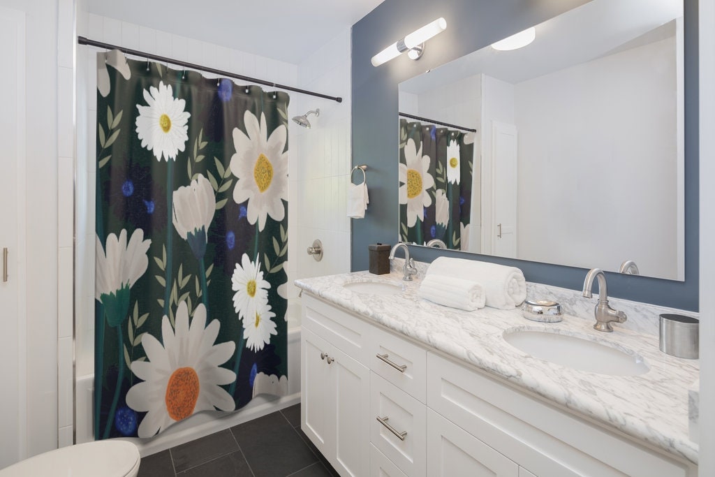 Hand Drawn Garden Flowers Daisies Shower Curtain - Lovely Housewarming Gift