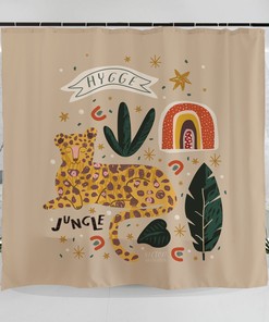 Hand Drawn Jungle Leopard Art Shower Curtain - Abstract And Colourful Illustration For Bathroom