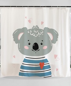 Hand Drawn Koala Bear With Heart Art Shower Curtain - Childlike And Colorful Illustration For Bathroom