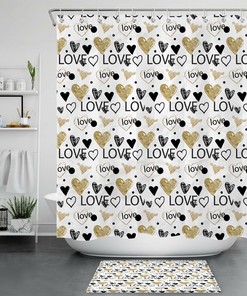Hand Drawn Love Doodle Shower Curtain Bathroom Accessory on Valentine's Day