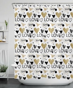 Hand Drawn Love Doodle Shower Curtain Bathroom Accessory on Valentine's Day