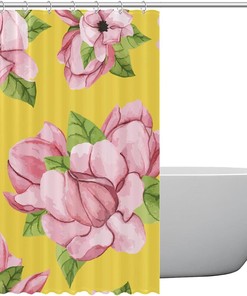 Hand Drawn Magnolia Flower Print Shower Curtain Waterproof Bathroom Decor with Grommets