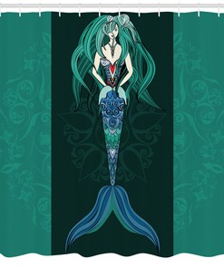 Hand Drawn Mermaid Mandala Shower Curtain for Serene Bathroom Decor