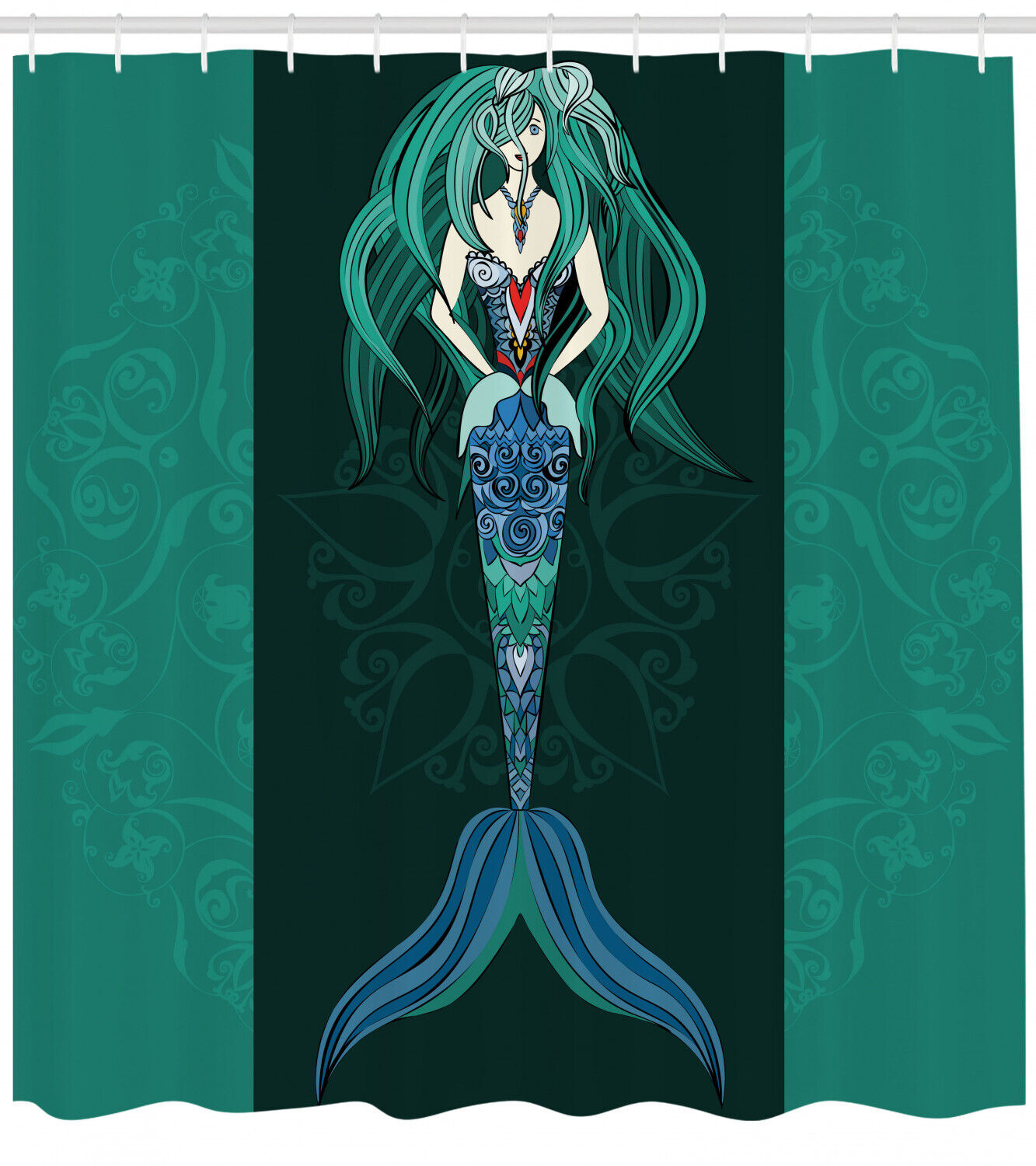 Hand Drawn Mermaid Mandala Shower Curtain for Serene Bathroom Decor