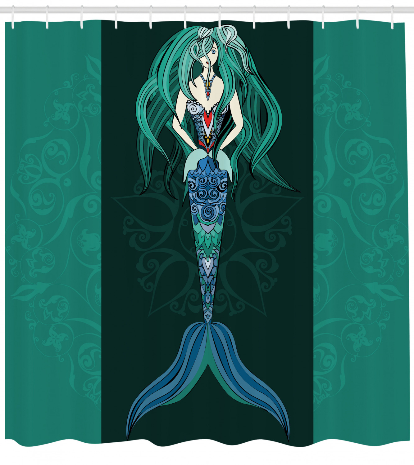 Hand Drawn Mermaid Mandala Shower Curtain for Serene Bathroom Decor