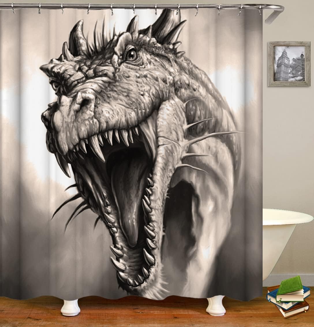 Hand Drawn Monster Dragon Painting Shower Curtain