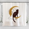 Hand Drawn Moony Black Cat Shower Curtain - Crescent Moon Ivy Plant Art Illustration For Bathroom
